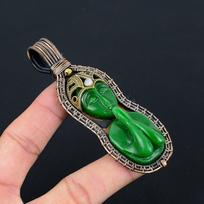 Green Praying Lady Gemstone Pure Copper Wire Wrapped Handmade Pendant Jewelry 3.94 Inches žalia