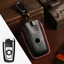 HALLMO rankų darbo prabangus odinis automobilio raktų dėklas BMW RED 2 Buttons juoda