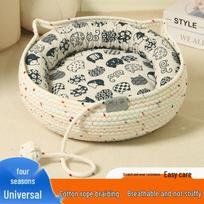 Keturių sezonų plaunamas medvilninės virvės katės lizdas su draskykle Small (35cm diameter)