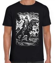Jesus Riding Dinosaur UFO Bigfoot Volcano Weird Funny Black Gift Tee T Shirt 440 S