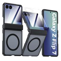 For Samsung Galaxy Z Flip 7 With Magnetic Power,Slim Design,Screen Protector,Hinge Protection,Translucent Matte Shockproof Protective Phone Case-Black juoda