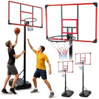 Freestanding basketball hoop with outdoor backboard, height adjustable