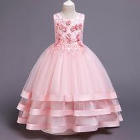 Suknelė vaikiška Princesė Suknelė su Satin Solid Color Performance Cake Suknelė 110 rožinė