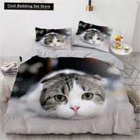 3D Cat King Queen Duvet Cover Lovely Grey White Kitty Bedding Set for Kids Teens Adults Scottish Fold Soft 2/3pcs Quilt Cover EU single(135x200cm)