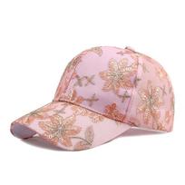 Vasarinės nėriniuotos gėlės beisbolo kepurė kvėpuojanti lauko sportinė kepurė nuo saulės moterims vyrams „Snapback“ kepurė Reguliuojama golfo žvejybos kepuraitė 55-60cm rožinė