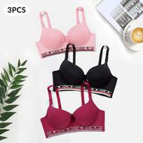 3Pcs Women Push-Up Sports and Leisure Bra with Four-Row Hook Bras Alphabet Decor and Steel Support Underwear B Cup 75C įvairiaspalvis