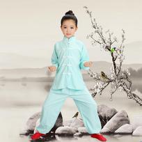 Vaikų Tai Chi treniruočių drabužiai Elastingas juosmuo kelnės+viršus 2 dalių kostiumas Studentų Kung Fu pasirodymų drabužiai Kovos menų pasirodymų drabužiai 170 ežero mėlyna spalva