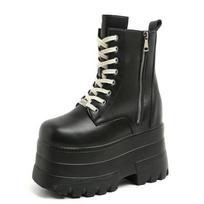 Madingi 14CM Nauji Ankle Booties Batai Punk Natūralūs Batai Moterims Motociklininkų Batai Platforminiai Ponios Mados Botas Žieminiai Rudeniniai Didelio Dydžio 43 35 juoda