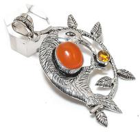 Carnelian, Citrine Handmade 925 Sterling Silver Jewelry Pendant 2.56  M7I16