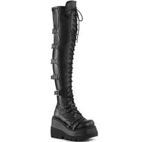 Pleištiniai ilgaauliai moterims rudeniniai žieminiai batai virš kelių Cosplay aukštos platformos moteriški batai nauji aukštakulniai gotikiniai Botas Altas 35 juoda