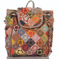 Moterų odinis kuprinė – Patchwork gėlių dizainas su raišteliu One Size juoda