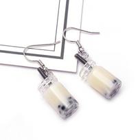 Fun Handmade Bubble Tea Cup Earrings, Personalized Creative Drink Cup, Fashionable And Cute Earrings For Women white