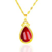 Elegant 24k Gold-Plated Water Drop Pendant with Chalcedony and Jade Inlay