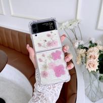 Samsung Z Flip 3 dėklas su tikru gėlių raštu, skaidrus sulankstomo telefono dėklas, skirtas Samsung Galaxy Z Flip 4 Zflip3, atsparus smūgiams, kietas galinis dangtelis Samsung Z Flip 3 rožinė