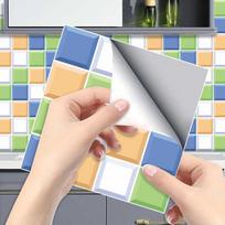 Mėlynos ir žalios spalvos languotų plytelių lipdukas Virtuvės Backsplash Aliejui nepralaidus vonios kambarys Vandeniui atsparus namų dekoras Sienų lipdukai Peel Stick Meno tapetai 20*20cm*6Pcs