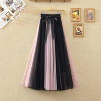 Spring and Summer Thin Two-color Stitching Fairy Tutu Skirt Mid-length Mesh Skirt A-line Small Fragrance Girl One Size