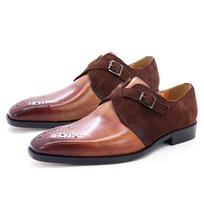 FELIX CHU Men's Classic Monk Strap Formal Shoes Genuine Leather Suede Oxford Brogue with Buckle Detail for Wedding Dress Shoes 39 ruda