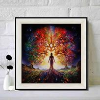 New Arrival 5D DIY Full Circle Diamond Painting  Trees, Sea and People  Embroidery Cross Stitch Home Decor Gift 20x20cm