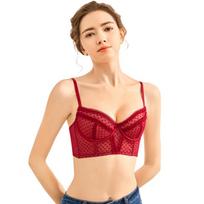 Red Underwear Thin Female Gathered Soft Steel Ring French Lace Bra and Paid A Pair of Breast Adjustment of Integer Bra 70B raudona