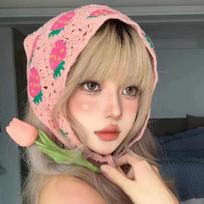 Kawaii braškių trikampio juostos, rankų darbo moteriškos plaukų skarelės, suvarstomos plaukų juostelės, galvos apdangalas Y2K bandanas, skarelė, mergaičių plaukų kepurės priedai 56-58cm rožinė