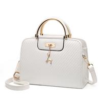 Elegantiška moteriška rankinė Gofruotas elnio papuošalas Mielas pečių krepšys Madingas Preppy stiliaus Crossbody krepšys balta