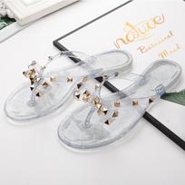 fashion 2024 Hot Sale Fashion Women's Flip Flops Summer Shoes Cool Beach Rivet Big Bow Flat Sandals Jelly Shoes Sandals Girls Size 36-42 36 baltos blizgesio spalvos