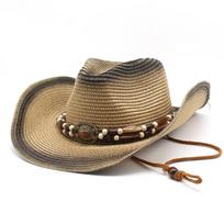 Men Women Straw Cowboy Hat Wide Brim Panama Beach Summer Vintage Decoration Fedora Cap M（56-58cm）