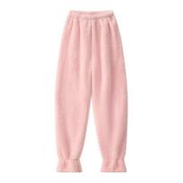 Žieminės pižamos kelnės storos pliušinės elastinės juosmens, laisvas, šiltos, kojas surišantis dizainas unisex namų rūbai kelnės Vienspalvės poilsio apačios L rožinė