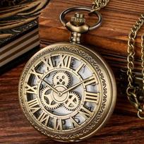 Antikvarinis Steampunk Bronzinis Tuščiaviduris Dantratis Kvarcinis Kišeninis Laikrodis Pakabukas Dovana Su Grandinėle Berniukams Vyrams