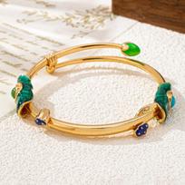Vintage Adjustable Golden-Tone Bracelet With Blue Green Gemstones Elegant Floral Design Perfect For Daily Wear Special Occasions