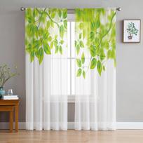 Lapų Augalų Skaidrios Užuolaidos Miegamajam Svetainei Voile Langų Užuolaidos Tiulio Užuolaidos Vaikų Kambariui 135W x 114H(cm) yellow