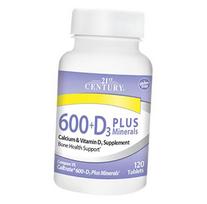 Vitaminai kaulams, kalcis 600+D3 plius mineralai, 21st Century 120 tabs (36440044) 120tab