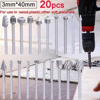 20 vnt volframo karbido rotacinio taško šlifavimo šlifuoklio kotų rinkinys 3 * 40 mm