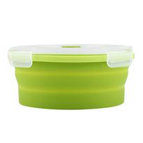 800ml Round Silicone Bento Box Collapsible Lunch Box Microwave Food Container (Light Green) green