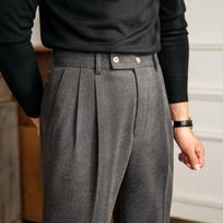 Vyriškos kostiuminės kelnės, lengvai brandžios, britiško retro stiliaus, verslui tinkamos, neapolietiško stiliaus, tiesaus kirpimo, slim fit, laisvalaikio kelnės vyriškam kasdieniam dėvėjimui 36 tamsiai pilka spalva