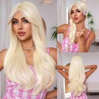 ALAN EATON ilgas banguotas perukas šviesiai blondinas su ilgais kirpčiukais Sintetiniai perukai moterims Cosplay vakarėliui, atsparūs karščiui