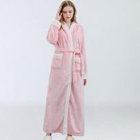 Hooded Bathrobe Gown Women Warm Flannel Kimono Intimate Lingerie Autumn Winter Warm Home Clothes Shower Robes Loungewear M rožinė