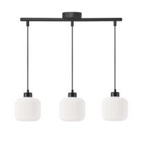 Pakabinamas šviestuvas Candellux Estilo 33-49957 su triguba juoda juosta ir baltais stiklo gaubtais