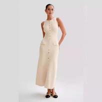 Ladies' Summer Style Sleeveless Round Neck Slim Knit Dress S abrikosas