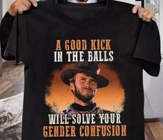 Geras spyris į tarpkojus Clint Eastwood marškinėliai Juodi Unisex 2XL