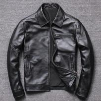 New Top-layer Yellow Business Casual Leather Jacket Men's Lapel Middle-aged Leather Jacket M juoda