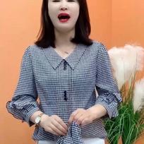 Plaid Shirt T-shirt Women's Summer Fashion Small Shirt Mother Three-quarter Sleeve Top S juoda