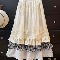Forest Lace Patchwork Multi-layered High-waisted Winter Fairy Skirt with Pleated Loose Wide Hem for Women (2025) One Size abrikosas