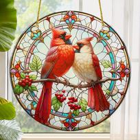 Red Cardinal Suncatcher. Stained glass style acrylic for bird lovers & home decor. gryna
