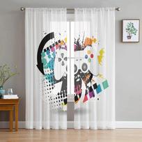 Switch Game Console White Gamepad Voile Curtain For Bedroom Tulle Window Curtain For Living Room Sheer Curtains Blinds Drapes W65X60H(cm)X2Pcs&Hook