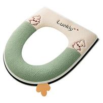 Tualeto sėdynės užvalkalas pastorintas Minkštas Lucky Cartoon Rabbit Užtrauktukas Neperšlampamas Four Seasons Universalus vonios kambario tualeto dubenėlio šildomas pagalvėlė žalia