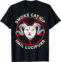 Hail Lucipurr Smoke Catnip Funny Satanic Cat Pun Unisex T-Shirt S