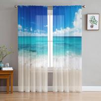 Karibų jūra ir saulėta diena tiulinės permatomos užuolaidos svetainei, kambariui, miegamajam, virtuvei dekoruoti, voile organzos užuolaidos 135W x 114H(cm)