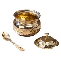 Žalvarinis indas Ghi (200 ml), Varinis Ghee indas su šaukštu ir dangčiu, P-TAL