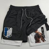 Anime Ataka prieš Titanus Spausdintas Vyriškas Dvi viename Dvigubo lygio Sportinis Fitneso Laisvalaikio Šortai L